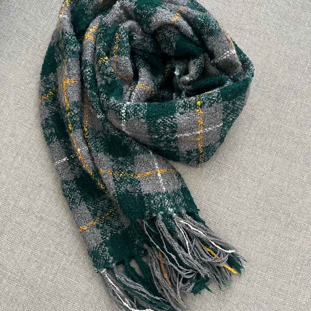 Plaid Green and Gray Scarf
